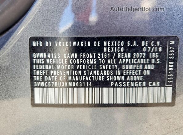 3VWC57BU3KM063114 2019 VOLKSWAGEN JETTA Gray Engine compartment view