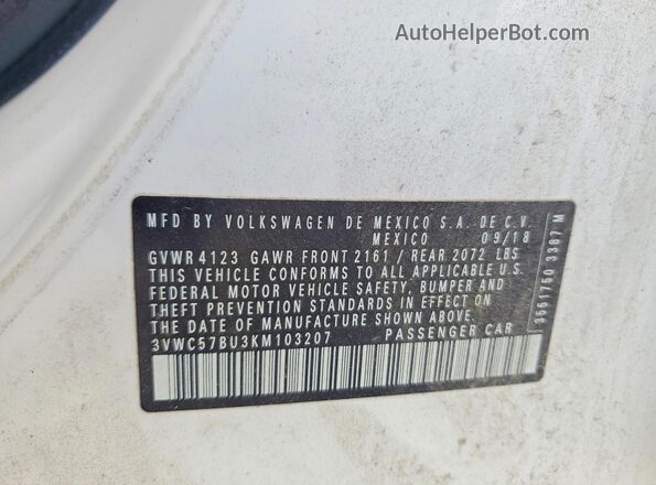3VWC57BU3KM103207 2019 VOLKSWAGEN JETTA White Вид підкапотного простору