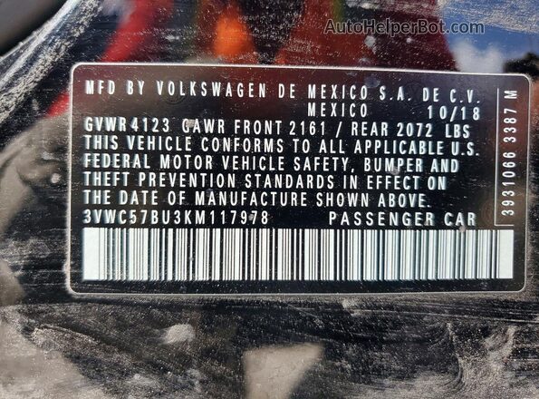 3VWC57BU3KM117978 2019 VOLKSWAGEN JETTA Black Vista interior de 360 grados