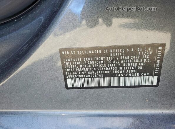3VWC57BU3MM028768 2021 VOLKSWAGEN JETTA Gray VIN sticker view