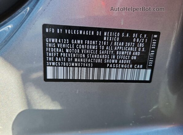 3VWC57BU3MM079493 2021 VOLKSWAGEN JETTA Silver VIN sticker view