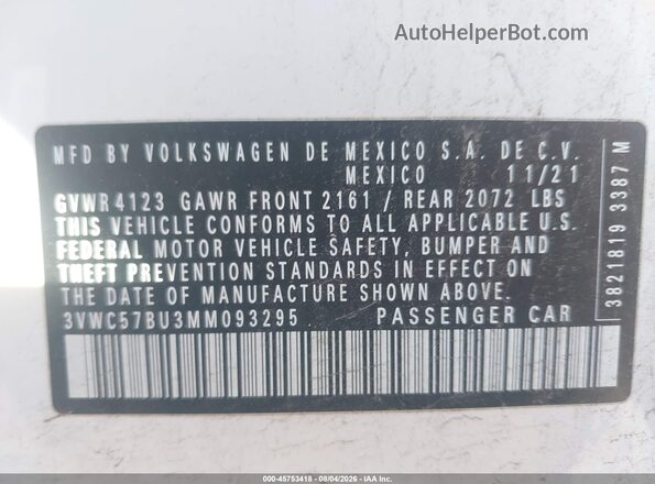 3VWC57BU3MM093295 2021 VOLKSWAGEN JETTA White Vista del compartimento del motor