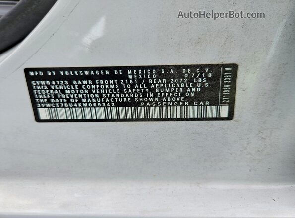 3VWC57BU4KM069343 2019 VOLKSWAGEN JETTA White Vista del compartimento del motor