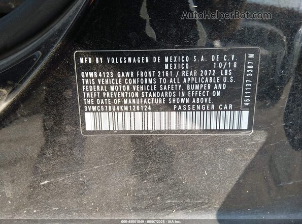 3VWC57BU4KM126124 2019 VOLKSWAGEN JETTA Черный Вид подкапотного пространства
