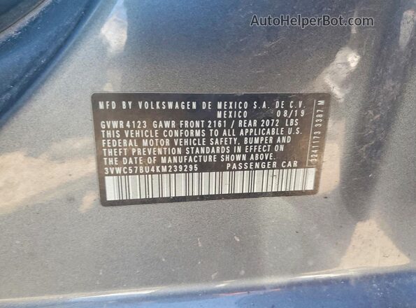 3VWC57BU4KM239295 2019 VOLKSWAGEN JETTA Gray Widok komory silnika
