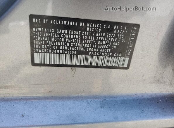 3VWC57BU4MM042596 2021 VOLKSWAGEN JETTA Silver Вид підкапотного простору