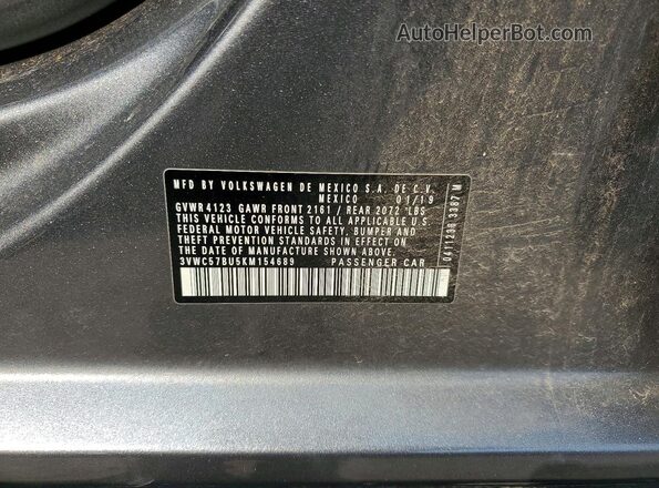 3VWC57BU5KM154689 2019 VOLKSWAGEN JETTA Серый Вид подкапотного пространства