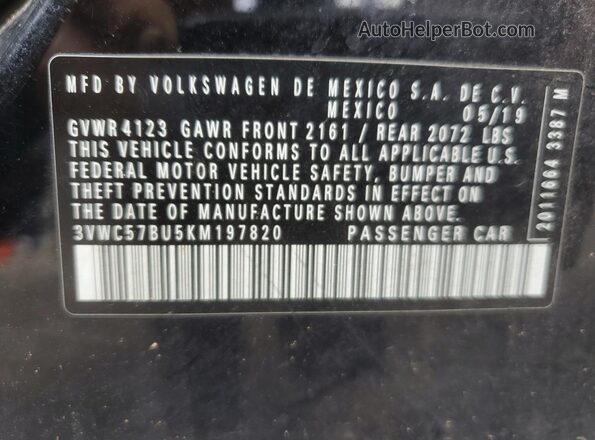 3VWC57BU5KM197820 2019 VOLKSWAGEN JETTA Black Շարժիչի բաժամունքի տեսք