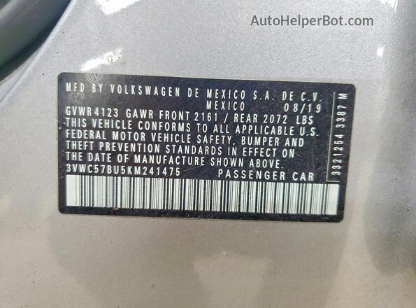 3VWC57BU5KM241475 2019 VOLKSWAGEN JETTA Silver Engine compartment view