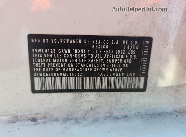3VWC57BU5MM015522 2021 VOLKSWAGEN JETTA White Vista del compartimento del motor