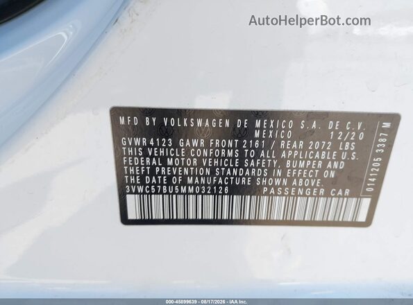 3VWC57BU5MM032126 2021 VOLKSWAGEN JETTA White Widok komory silnika
