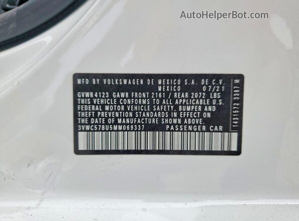3VWC57BU5MM069337 2021 VOLKSWAGEN JETTA Белый Вид наклейки с VIN-кодом
