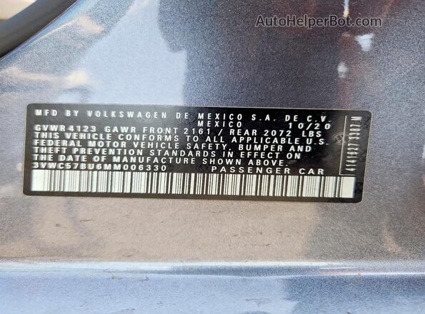 3VWC57BU6MM006330 2021 VOLKSWAGEN JETTA Gray Vista del compartimento del motor
