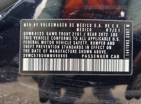 3VWC57BU6MM068665 2021 VOLKSWAGEN JETTA Black Widok naklejki z numerem VIN