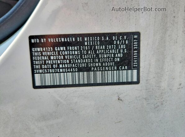 3VWC57BU7KM054450 2019 VOLKSWAGEN JETTA White Вид наклейки з VIN-кодом