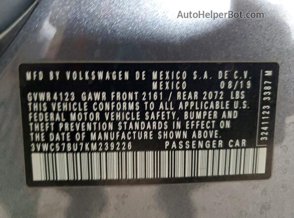 3VWC57BU7KM239226 2019 VOLKSWAGEN JETTA Серый Вид подкапотного пространства