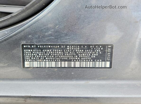 3VWC57BU7MM022438 2021 VOLKSWAGEN JETTA Серый Вид подкапотного пространства