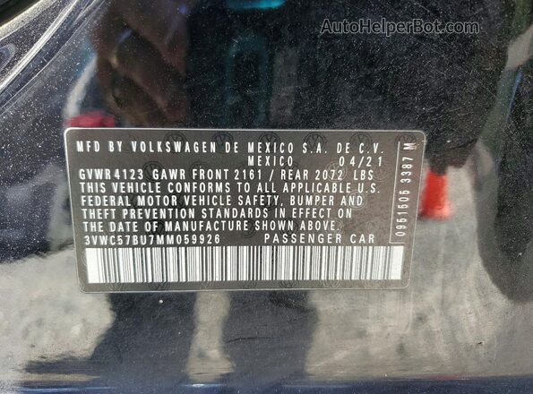 3VWC57BU7MM059926 2021 VOLKSWAGEN JETTA Черный Вид подкапотного пространства