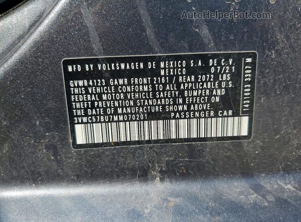 3VWC57BU7MM070201 2021 VOLKSWAGEN JETTA Charcoal Vista de la etiqueta del VIN