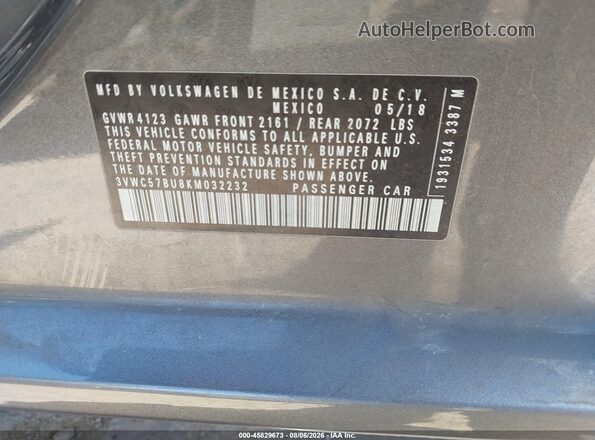 3VWC57BU8KM032232 2019 VOLKSWAGEN JETTA Серый Вид подкапотного пространства