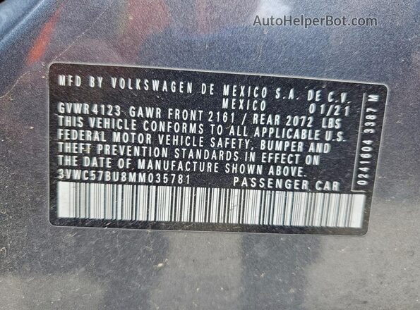3VWC57BU8MM035781 2021 VOLKSWAGEN JETTA Gray Widok komory silnika