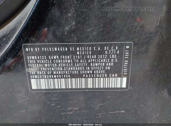 3VWC57BU9KM081956 2019 VOLKSWAGEN JETTA Черный Вид подкапотного пространства