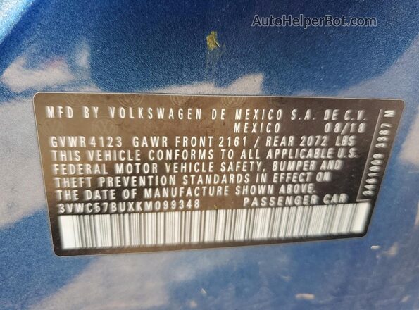 3VWC57BUXKM099348 2019 VOLKSWAGEN JETTA Blue Widok komory silnika