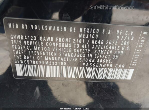 3VWC57BUXKM232190 2019 VOLKSWAGEN JETTA Black Vista del compartimento del motor