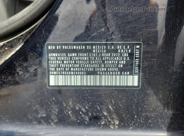 3VWC57BUXKM240063 2019 VOLKSWAGEN JETTA Черный Вид наклейки с VIN-кодом
