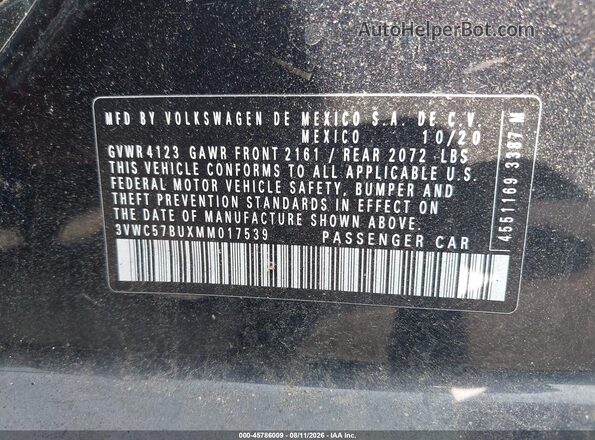 3VWC57BUXMM017539 2021 VOLKSWAGEN JETTA Black Vista del compartimento del motor