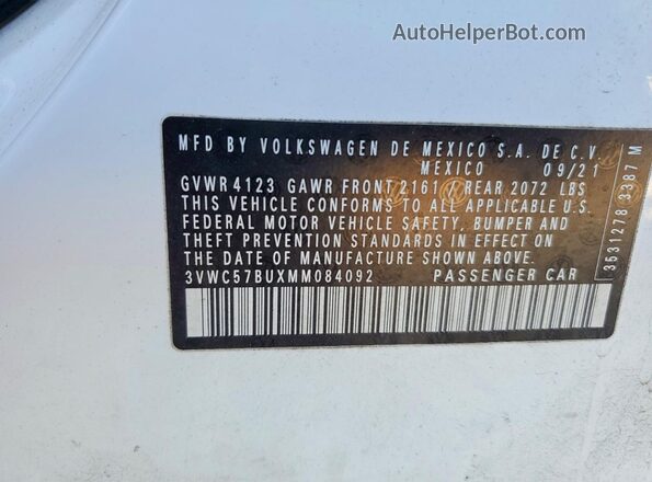 3VWC57BUXMM084092 2021 VOLKSWAGEN JETTA White Widok komory silnika