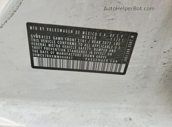 3VWC57BUXMM094847 2021 VOLKSWAGEN JETTA White Widok komory silnika