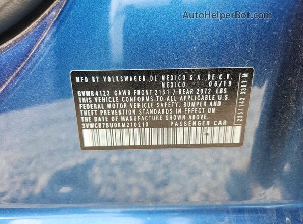 3VWCB7BU0KM210210 2019 VOLKSWAGEN JETTA Синий Вид подкапотного пространства