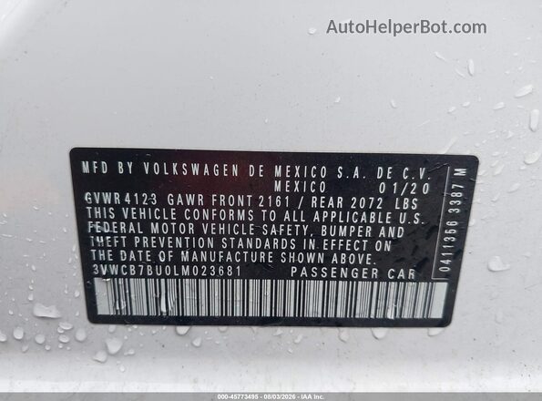 3VWCB7BU0LM023681 2020 VOLKSWAGEN JETTA White Widok komory silnika