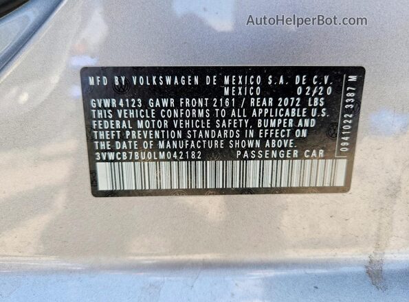3VWCB7BU0LM042182 2020 VOLKSWAGEN JETTA Silver VIN კოდის სტიკერის ხედი