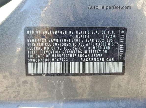 3VWCB7BU0LM067423 2020 VOLKSWAGEN JETTA Gray Widok komory silnika