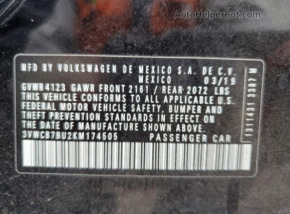 3VWCB7BU2KM174505 2019 VOLKSWAGEN JETTA Черный Вид подкапотного пространства