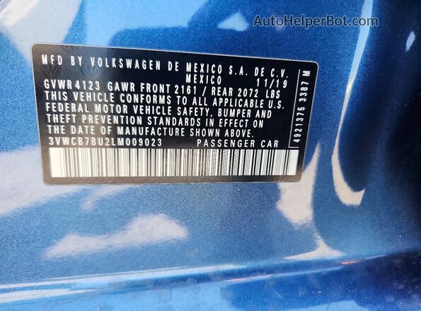 3VWCB7BU2LM009023 2020 VOLKSWAGEN JETTA Blue Вид наклейки з VIN-кодом
