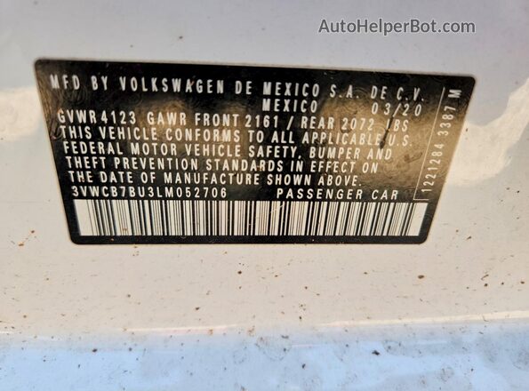 3VWCB7BU3LM052706 2020 VOLKSWAGEN JETTA White Widok naklejki z numerem VIN