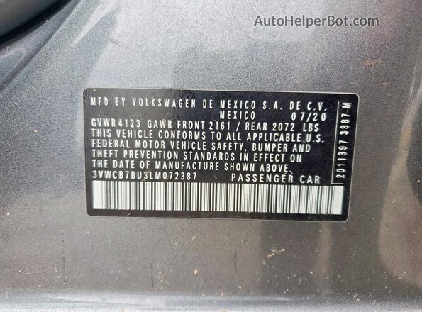 3VWCB7BU3LM072387 2020 VOLKSWAGEN JETTA Charcoal Vista del compartimento del motor