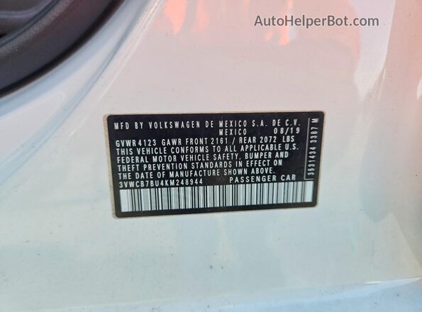 3VWCB7BU4KM248944 2019 VOLKSWAGEN JETTA White Widok komory silnika