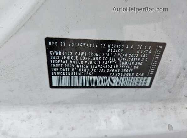 3VWCB7BU4LM026521 2020 VOLKSWAGEN JETTA White Вид підкапотного простору