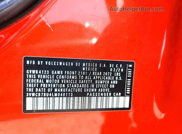 3VWCB7BU4LM040113 2020 VOLKSWAGEN JETTA Orange Engine compartment view