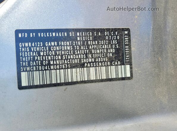 3VWCB7BU4LM067571 2020 VOLKSWAGEN JETTA Silver Вид наклейки з VIN-кодом