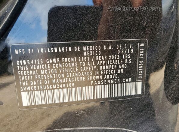 3VWCB7BU5KM246166 2019 VOLKSWAGEN JETTA Black VIN կոդի պիտակի տեսք