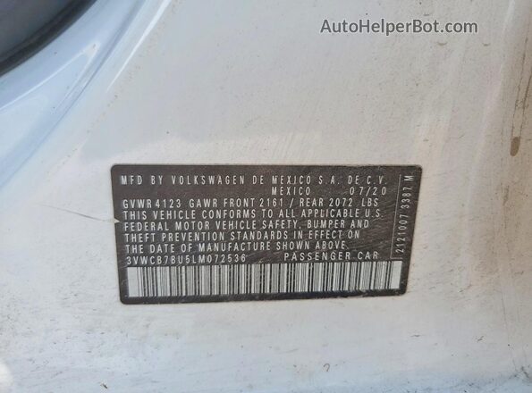 3VWCB7BU5LM072536 2020 VOLKSWAGEN JETTA White Vista del compartimento del motor
