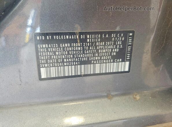 3VWCB7BU6LM025841 2020 VOLKSWAGEN JETTA Gray Widok komory silnika
