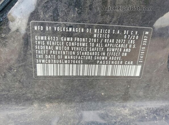 3VWCB7BU6LM076465 2020 VOLKSWAGEN JETTA Black Շարժիչի բաժամունքի տեսք