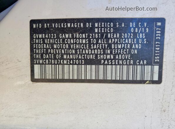 3VWCB7BU7KM247013 2019 VOLKSWAGEN JETTA White Շարժիչի բաժամունքի տեսք