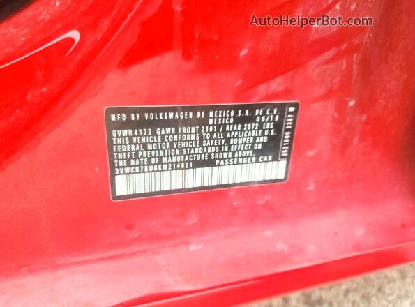 3VWCB7BU8KM214621 2019 VOLKSWAGEN JETTA Red Вид підкапотного простору